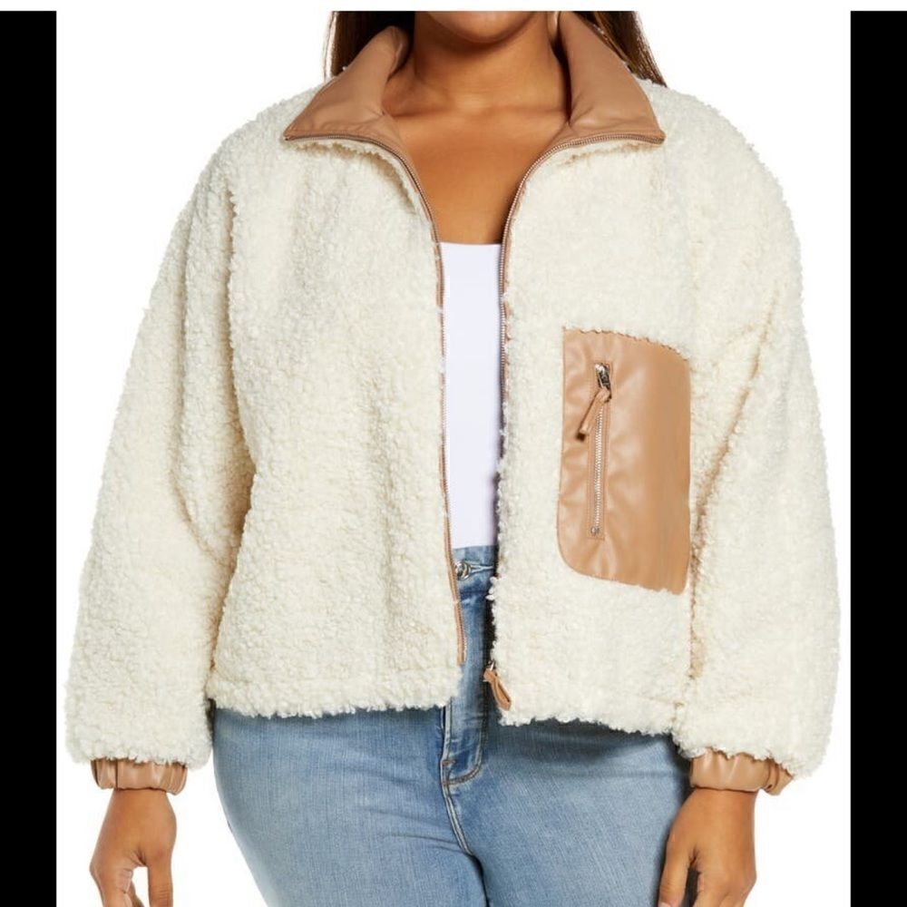 💼NWT Blank NYC Faux Shearling with Faux Leather Trim Bomber Jacket - Picture 4 of 13